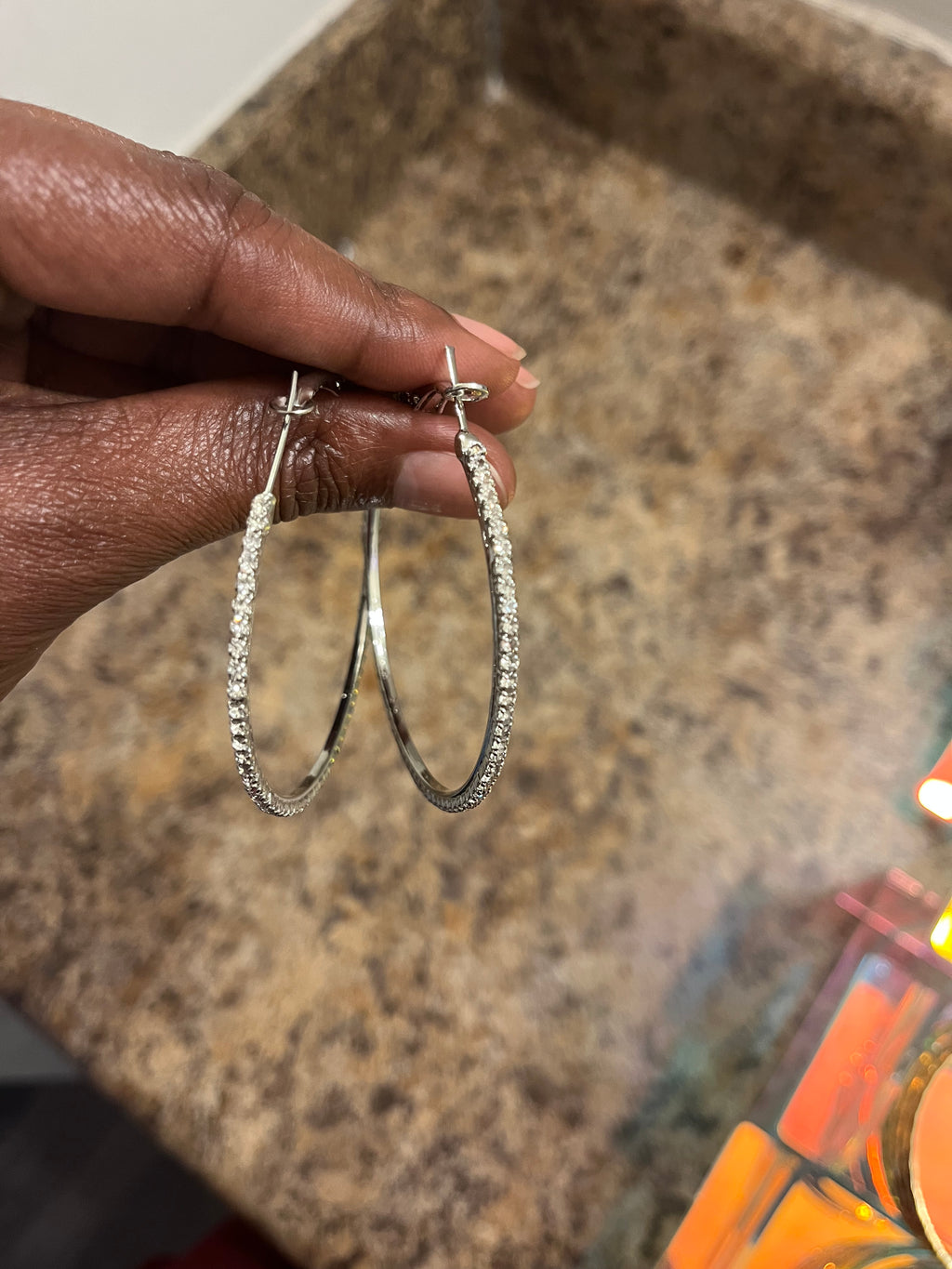 Silver Diamond Hoop Earrings